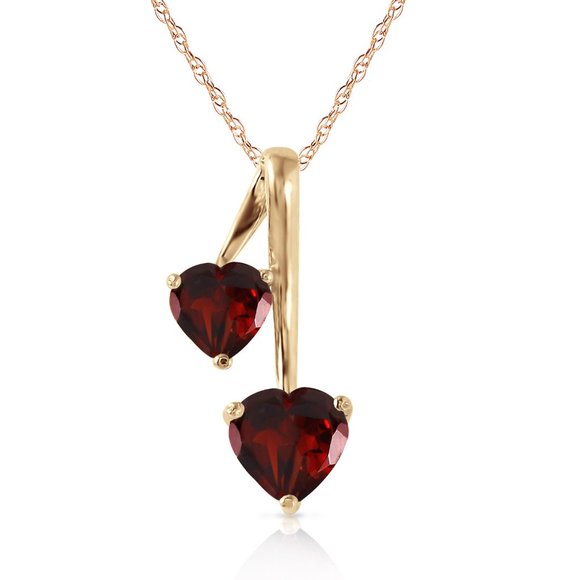 14K SOLID GOLD HEARTS NECKLACE W/ NATURAL GARNETS